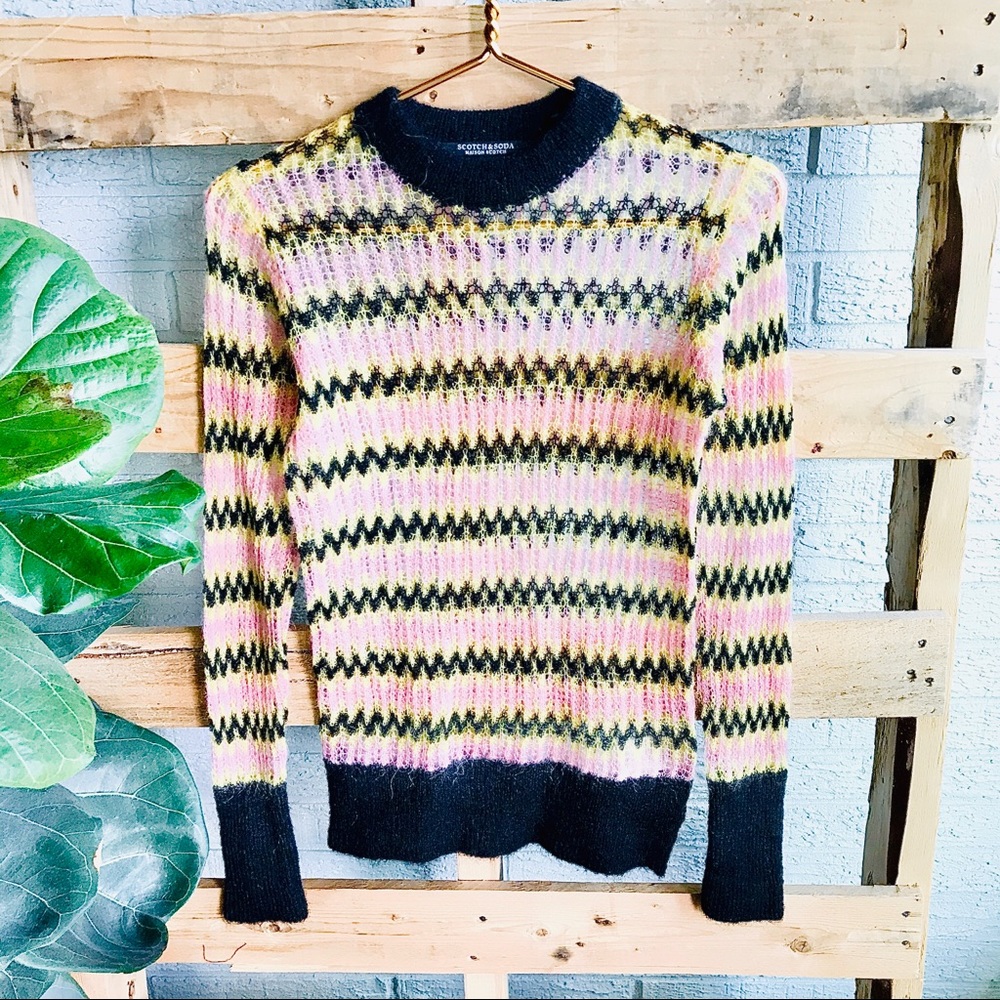 New Scotch & Soda ZigZag Black Pink Yellow Sweater